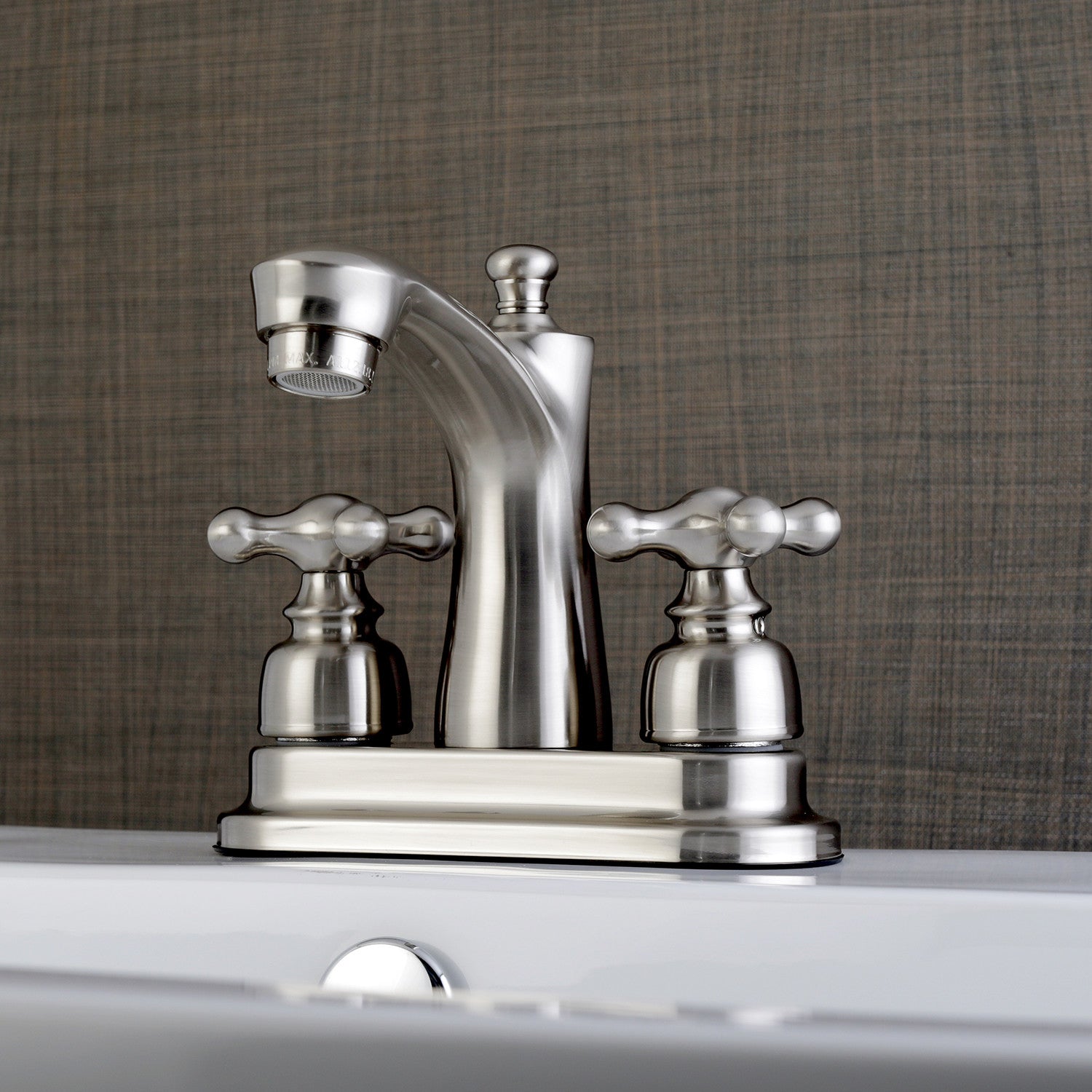 Kingston Victorian FB7628AX Double-Handle 3-Hole Deck Mount 4-Inch Centerset Bathroom Faucet with Pop-Up Drain, Brushed Nickel — thumbnail 2